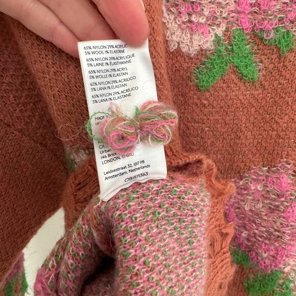 Anthropologie Rust Rose Distressed Drop Shoulder V-Neck Sweater Size S - Picture 8 of 8